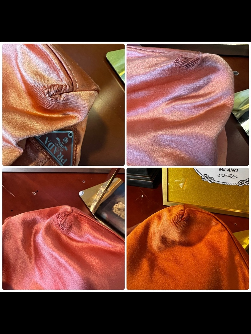 Vintage Prada Coral Orange Satin Bag Plexiglass Handle Made in Italy - Picture 9 of 11